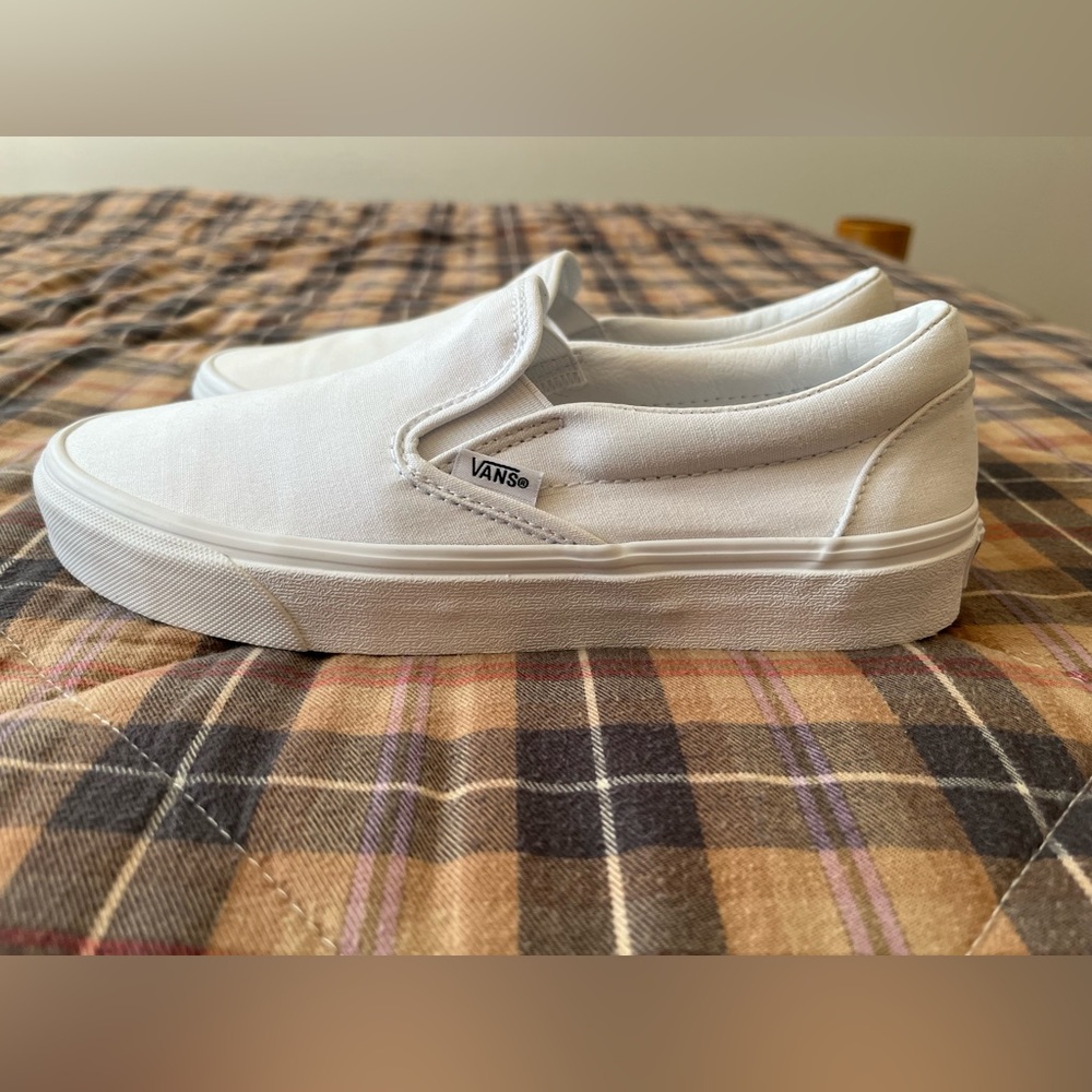 White Slip On Vans 8.5
